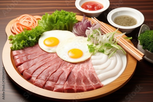 korean food with beef and eggs