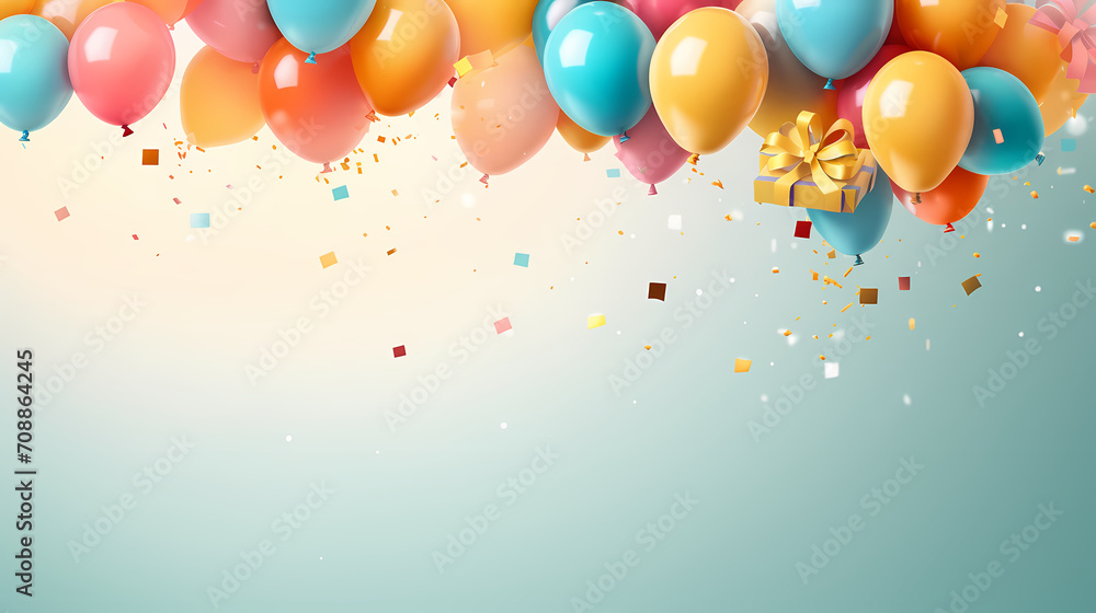 Children's birthday background with many balloons in pastel tones