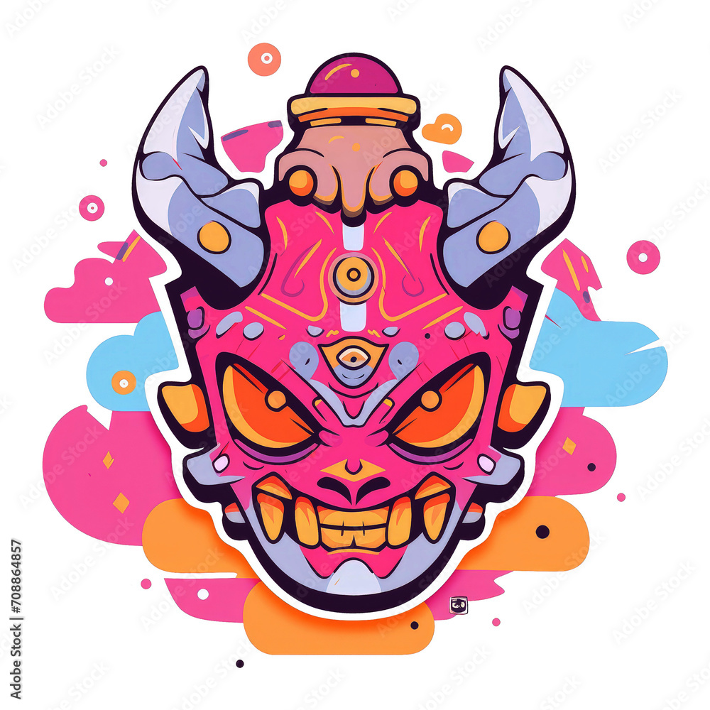 Japanese demonic oni mask. Colorful masked monster image