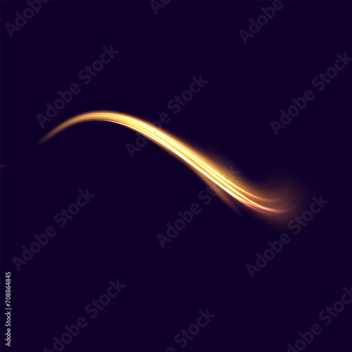 Golden glowing shiny speed lines light effect black background. Glowing speed lines. Light shining effect. Light trail wave, fire path trail line and filament curve 