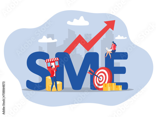 sme small and medium enterprise concept with big word or text and team people with strategy for business success concept flat style vector
