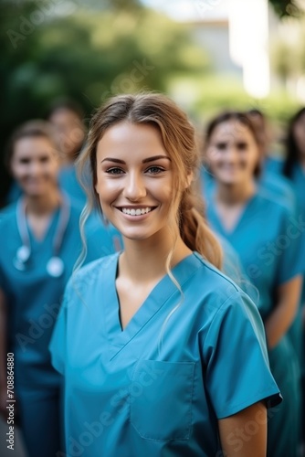 Confident female healthcare professionals in scrubs