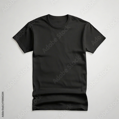 Black Blank Cotton T-shirt Mockup Design Template.Isolated Men short Sleeve Wear Front Shirt Textile Clothing Fashion Mockup for Advertisement.Model Body People Apparel Retail Style Concept © safu10190