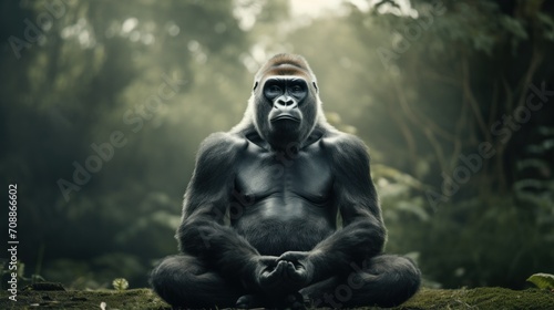 Gorilla sitting and meditating.