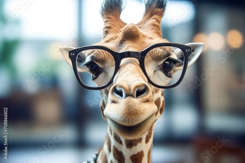 Funny giraffe scientist in a laboratory. © vlntn