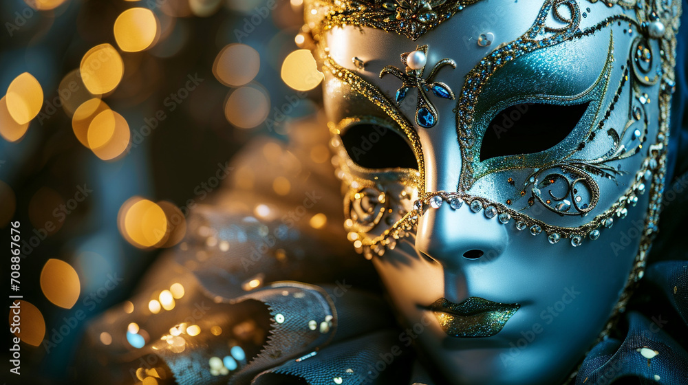 An image featuring a Venetian mask with jeweled embellishments, highlighting the luxurious and glamorous aspects of these traditional masks, venetian masks, hd, jeweled mask with c