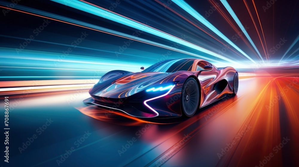 Modern futuristic sport car in motion speed wallpaper