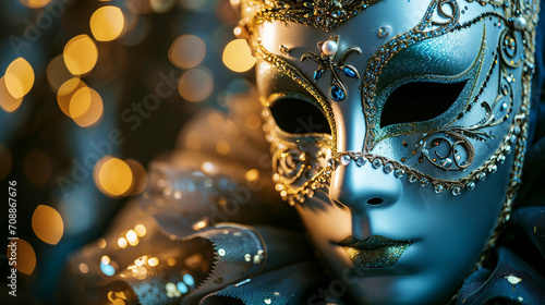An image featuring a Venetian mask with jeweled embellishments, highlighting the luxurious and glamorous aspects of these traditional masks, venetian masks, hd, jeweled mask with c © Kateryna