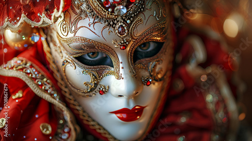 An image featuring a Venetian mask with jeweled embellishments, highlighting the luxurious and glamorous aspects of these traditional masks, venetian masks, hd, jeweled mask with c