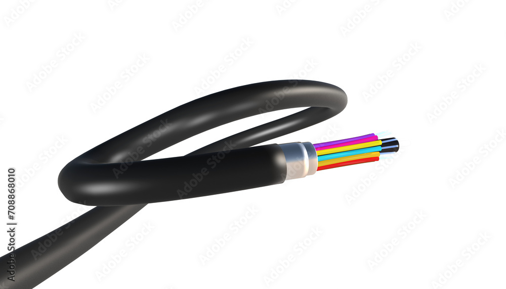Cable fiber optic flying isolated 3d render Cable fiber optic flying isolated 3d render