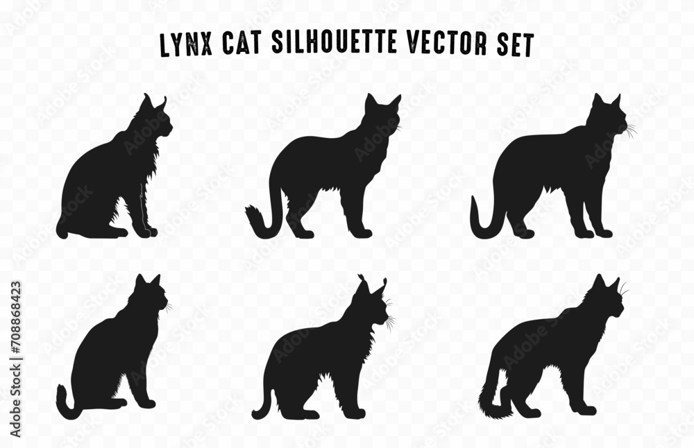 Lynx Cat Silhouettes Vector Set, Black Cats Silhouette collection