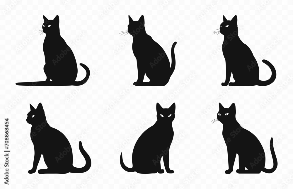 Burmese Cat Silhouette Vector art Set, Burmese Cats Silhouettes Black Clipart bundle