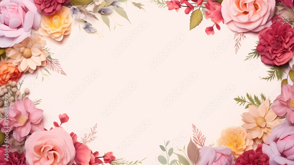 Empty floral frame with copy space for greeting card or invitation design