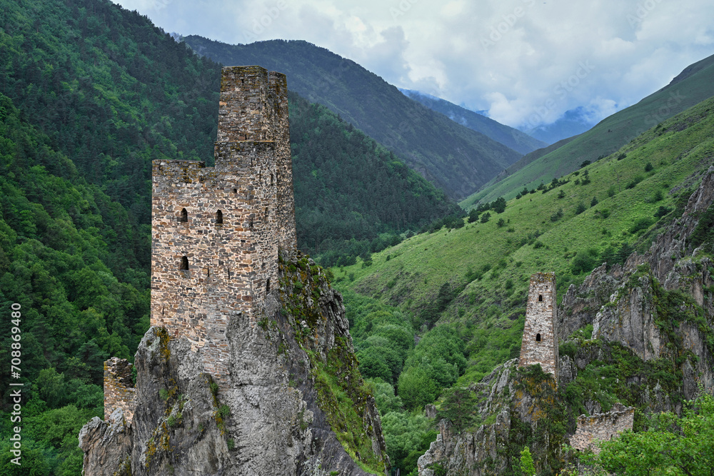 Ancient defense watchtowers of Vovnushki in the mountains