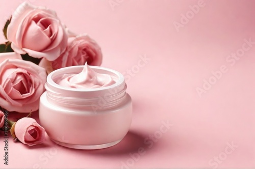 Cosmetic cream tube packaging jar of skin cream gel with on a pastel peach fuzz color cosmetics background.

