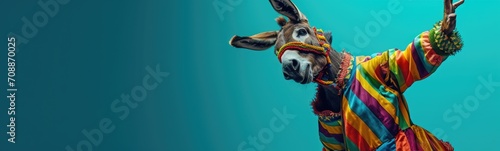 Obraz na płótnie Cute donkey wearing colorful clothes . Banner