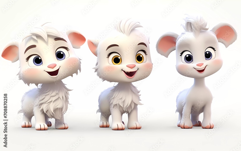 collection of 3d illustrations of cute cartoon goat kids, in various styles, on a white background. generative ai collection of 3d illustrations of cute cartoon goat kids, in various styles, on a white background. generative ai