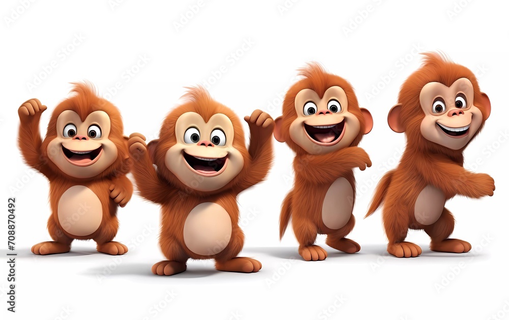 collection of 3d illustrations of cute cartoon monkey children, in various styles, on a white background. generative ai collection of 3d illustrations of cute cartoon monkey children, in various styles, on a white background. generative ai