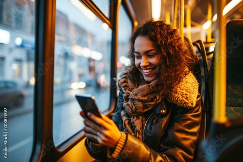 Photo a person using smartphone on the bus