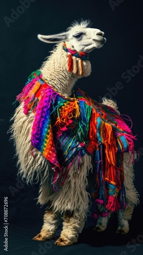 Lama wearing colorful clothes dancing 