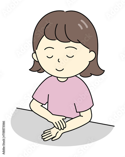 手首で脈を測る若い女性のイラスト