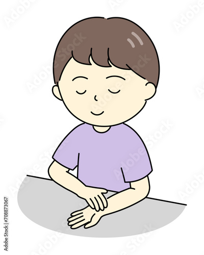 手首で脈を測る若い男性のイラスト