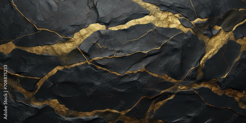 black rock texture with bright shining gold veins, background