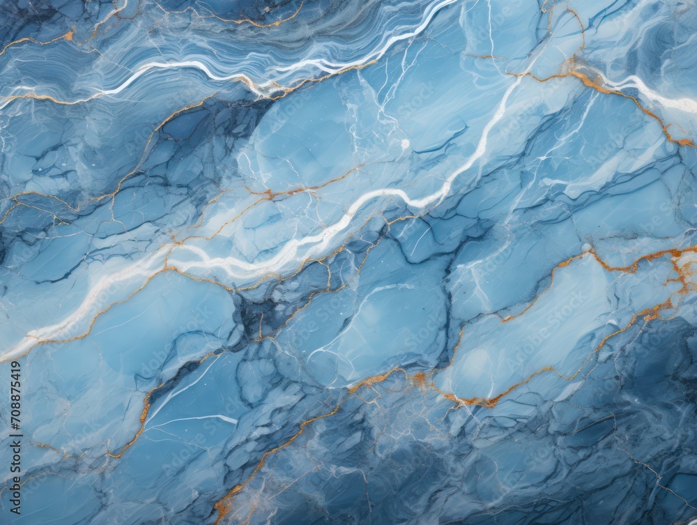 Blue marble and gold abstract background texture.
