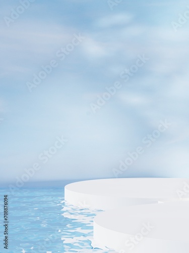 Cosmetic background for product presentation.minimal podium for fashion magazine illustration on the water. 3d render illustration...