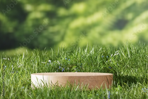 Cosmetic background for product presentation.minimal podium for fashion magazine,grass natural background,beauty and cosmetics product. 3d render illustration.