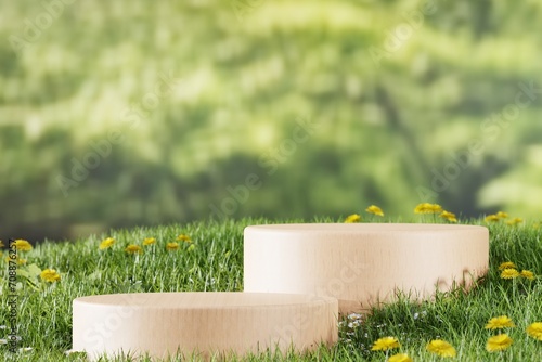 Cosmetic background for product presentation.minimal podium for fashion magazine,grass natural background,beauty and cosmetics product. 3d render illustration.