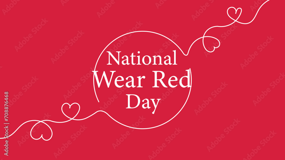 National wear red day background. Hand drawn heart line art background on red background. National wear red day background. Hand drawn heart line art background on red background.