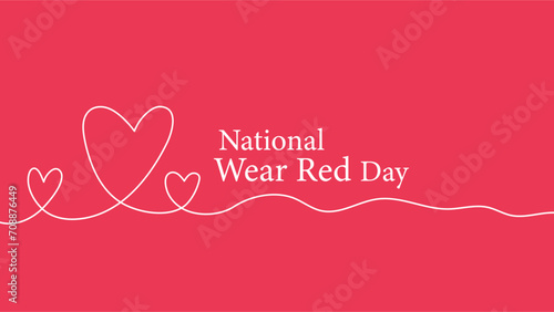National wear red day background. Hand drawn heart line art background on red background.