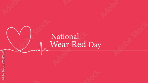 National wear red day background. Hand drawn heart line art background on red background.