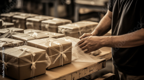 men working in a warehouse packaging materials