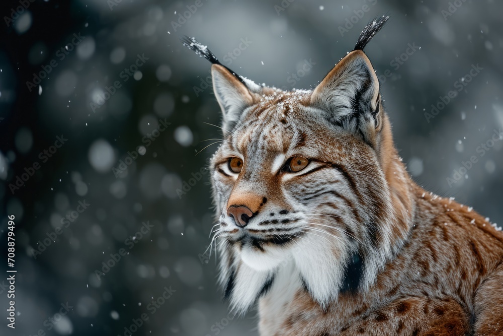 Fototapeta premium lynx in its natural habitat. portrait of a large cat, an animal of the feline family.