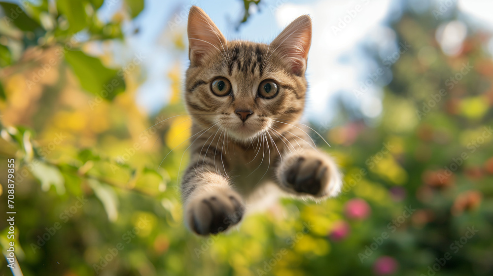 A cat jumping, hunting, and playing outdoors A cat jumping, hunting, and playing outdoors