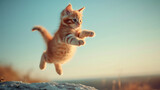 A pussy cat jumping, hunting, and playing outdoors