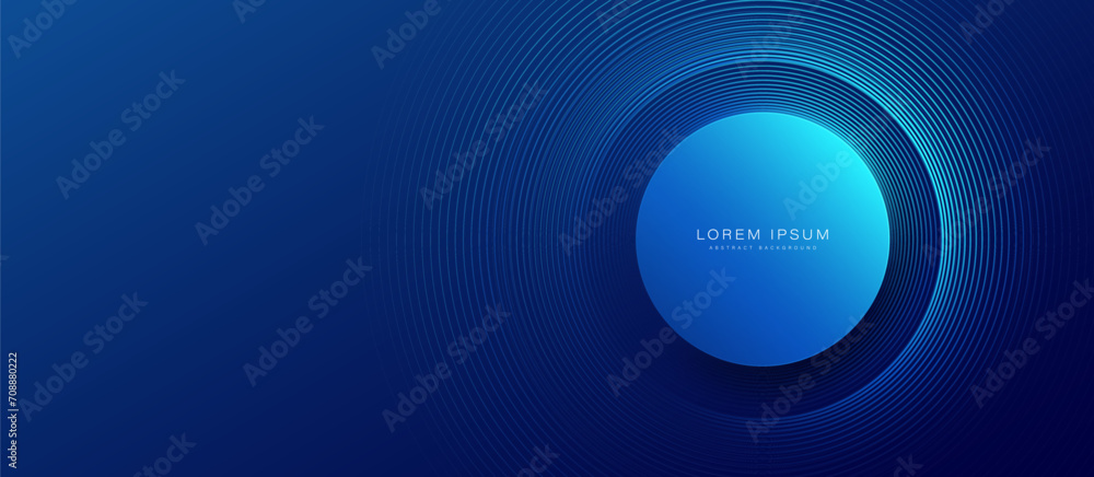 Abstract blue circle geometric simple lines background. Futuristic technology banner. Vector