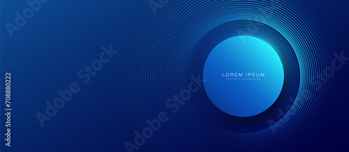 Abstract blue circle geometric simple lines background. Futuristic technology banner. Vector
