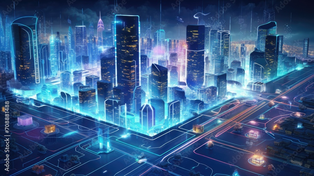 Isometric cityscape with futuristic technology Isometric cityscape with futuristic technology