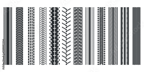 Different samples of car tire patterns on white background