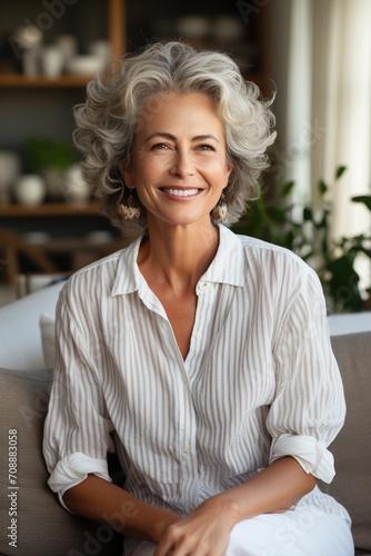 Portrait of a smiling mature woman with grey hair