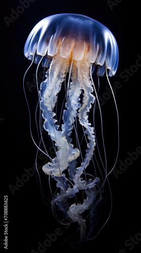bioluminescent jellyfish in the dark ocean
