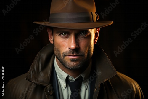 Photo Realistic of a Man in a Tailored Topcoat and a Stylish Fedora, Generative AI