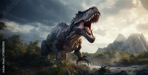 rex stood on a t rex skull on an island © Yasir