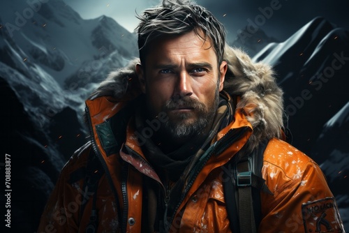 Photo Realistic of a Mountaineer in a Technical Winter Jacket and Insulated Pants, Generative AI © Giantdesign