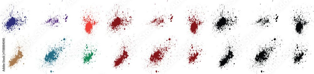 Horror set of splash black, green, red, purple, blue, pink color grunge texture blood illustration background