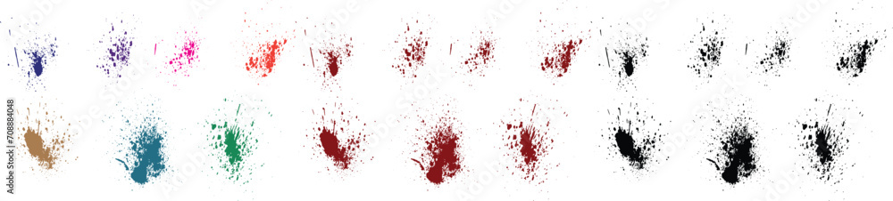 Dripping collection of vector paint brush stroke black, green, red, purple, blue, pink color template blood stain