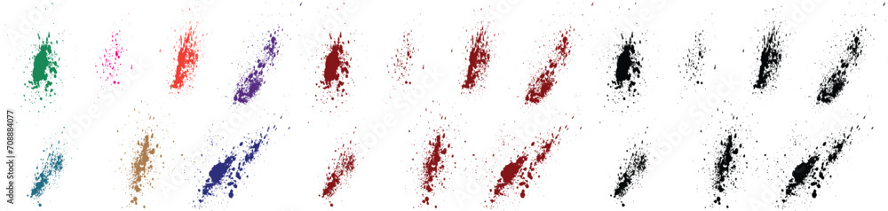 Crime blood splatter green, pink, purple, red, black, blue color painting vector grunge brush stroke spot illustration set Crime blood splatter green, pink, purple, red, black, blue color painting vector grunge brush stroke spot illustration set